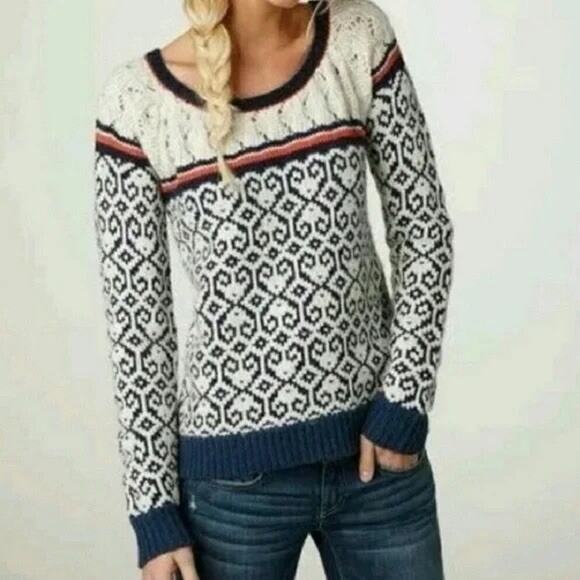 American Eagle Outfitters Sweaters - American Eagle Fair Isle Sweater Womens S Blue Delft Style Wool Alpaca Boho
